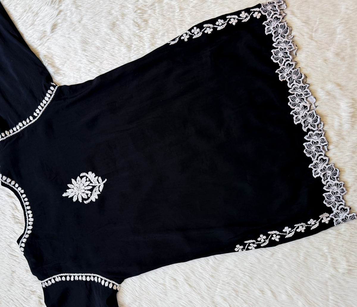 Siya Black Chanderi Chikankari Short Kurti
