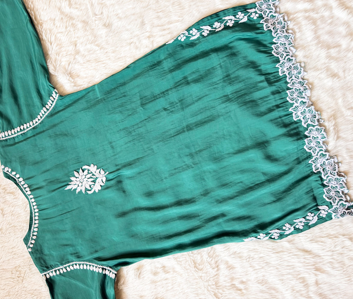 Siya Green Chanderi Chikankari Short Kurti