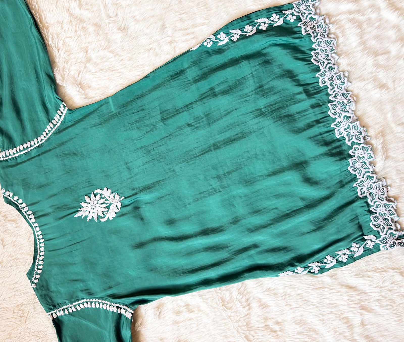 Siya Green Chanderi Chikankari Short Kurti