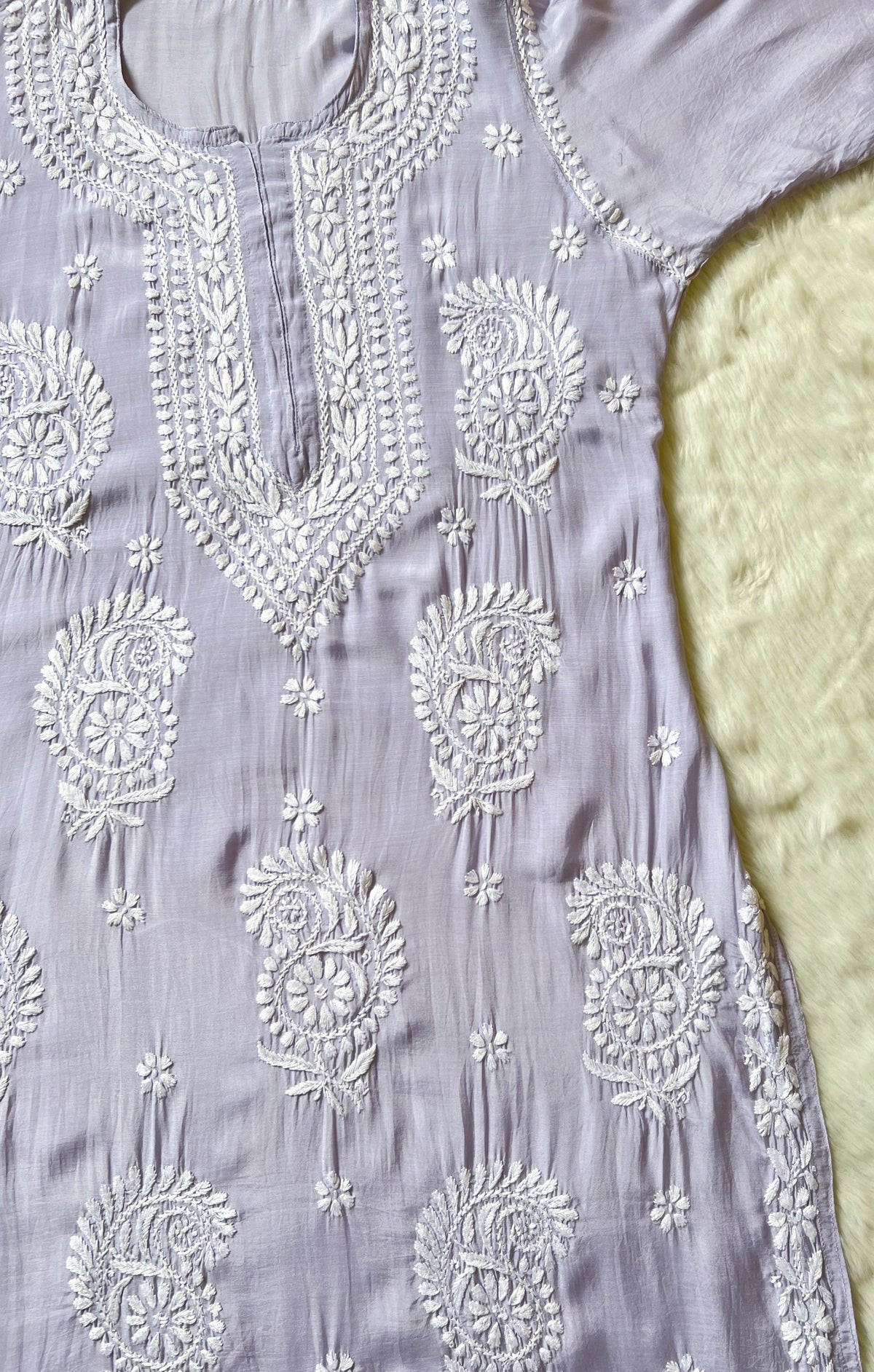 Siya Grey Muslin Long Kurta with Heavy Chikankari