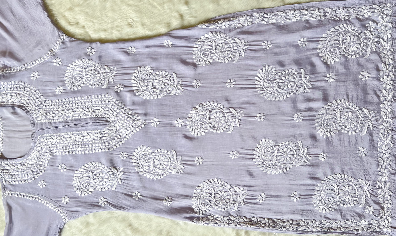 Siya Grey Muslin Long Kurta with Heavy Chikankari