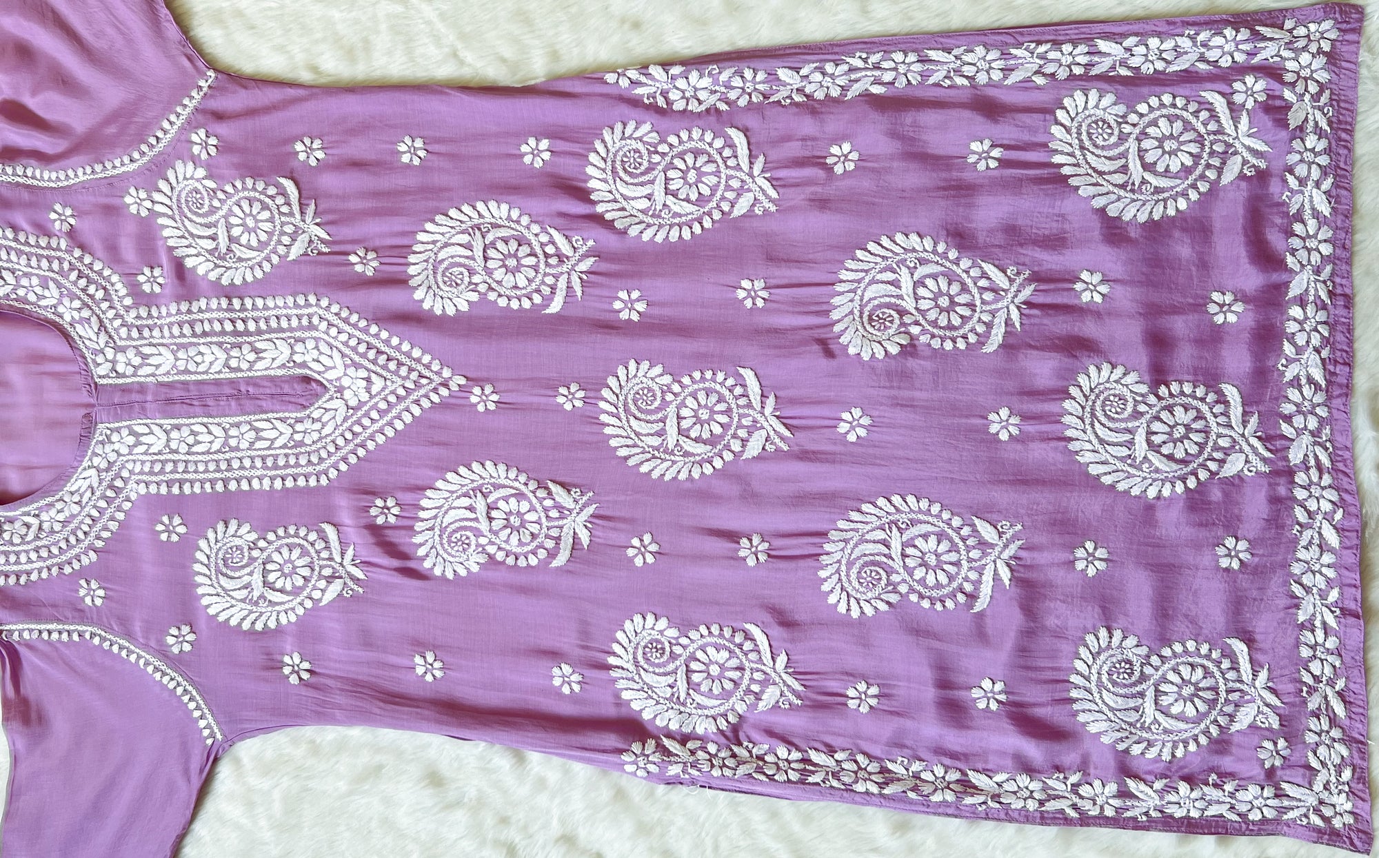 Siya Lavender Muslin Long Kurta with Heavy Chikankari