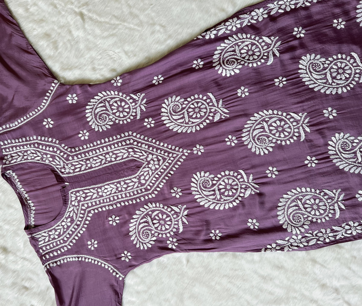 Siya Mauve Purple Muslin Long Kurta with Heavy Chikankari