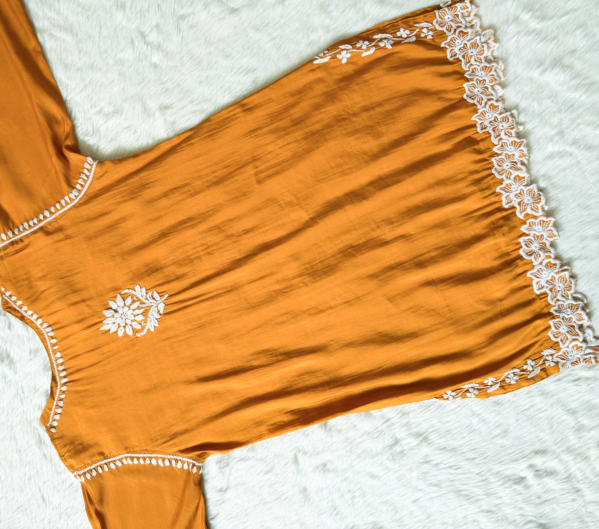 Siya Mustard Chanderi Chikankari Short Kurti