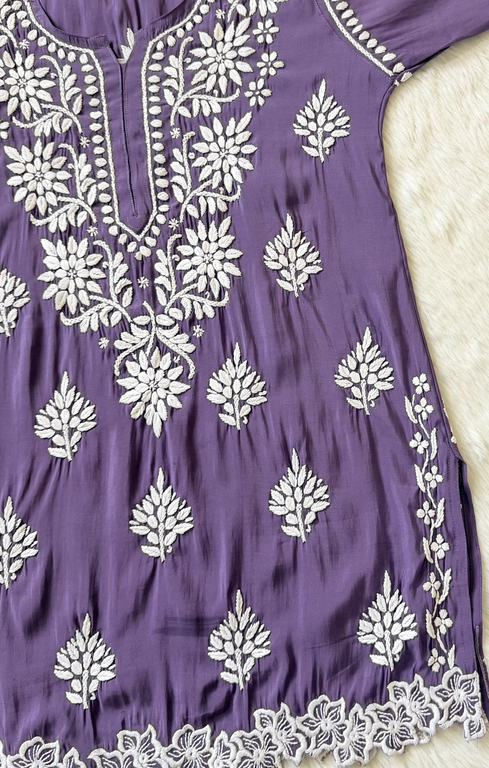 Siya Purple Chanderi Chikankari Short Kurti