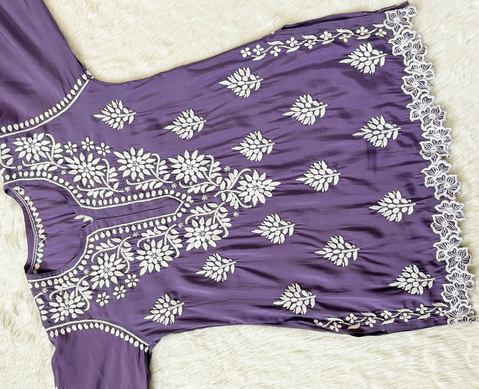 Siya Purple Chanderi Chikankari Short Kurti