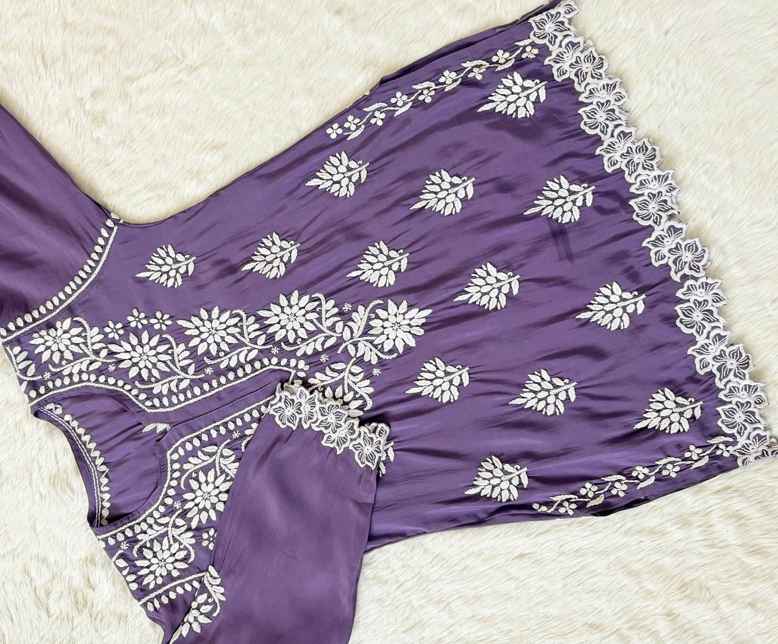 Siya Purple Chanderi Chikankari Short Kurti