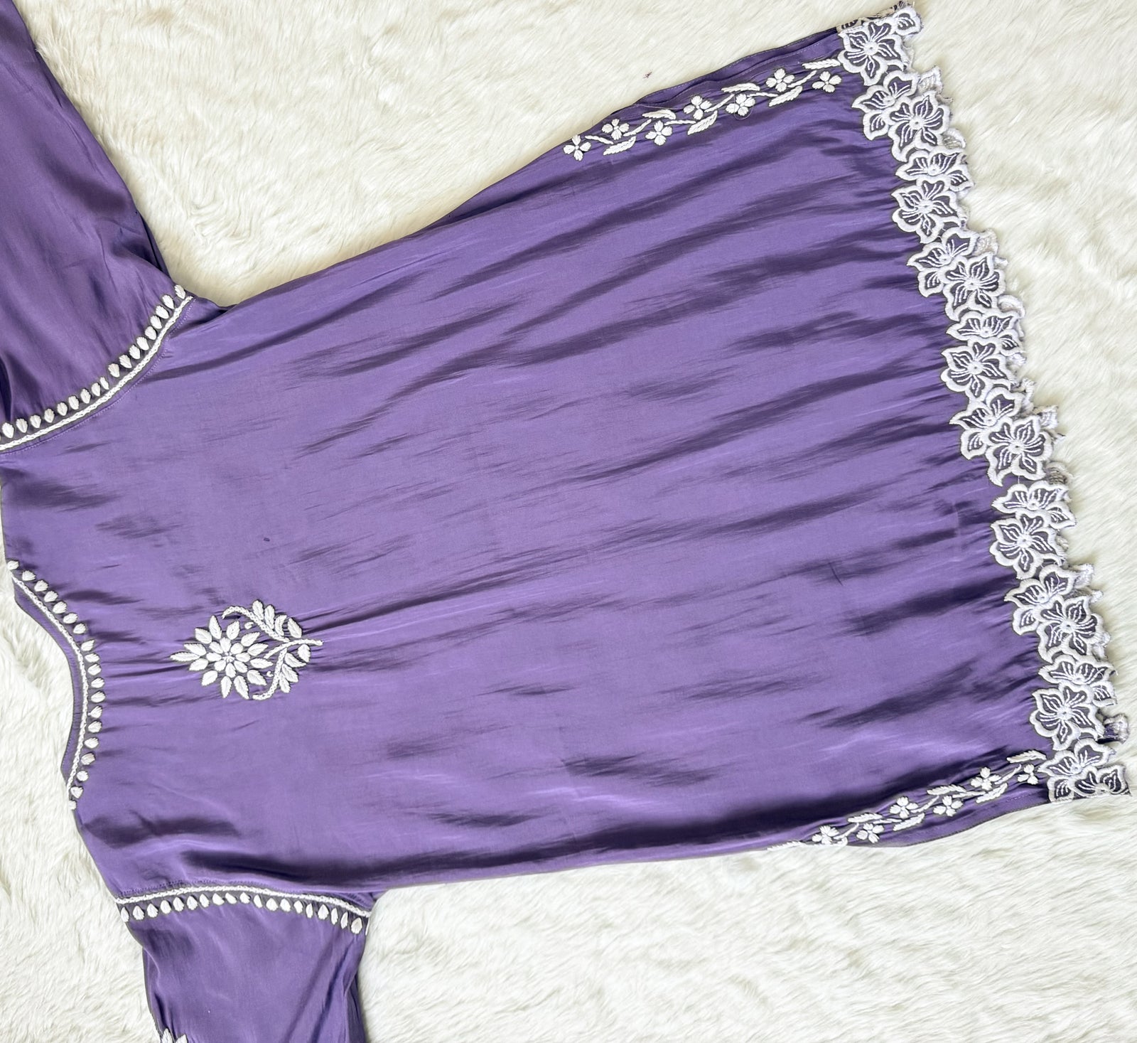 Siya Purple Chanderi Chikankari Short Kurti