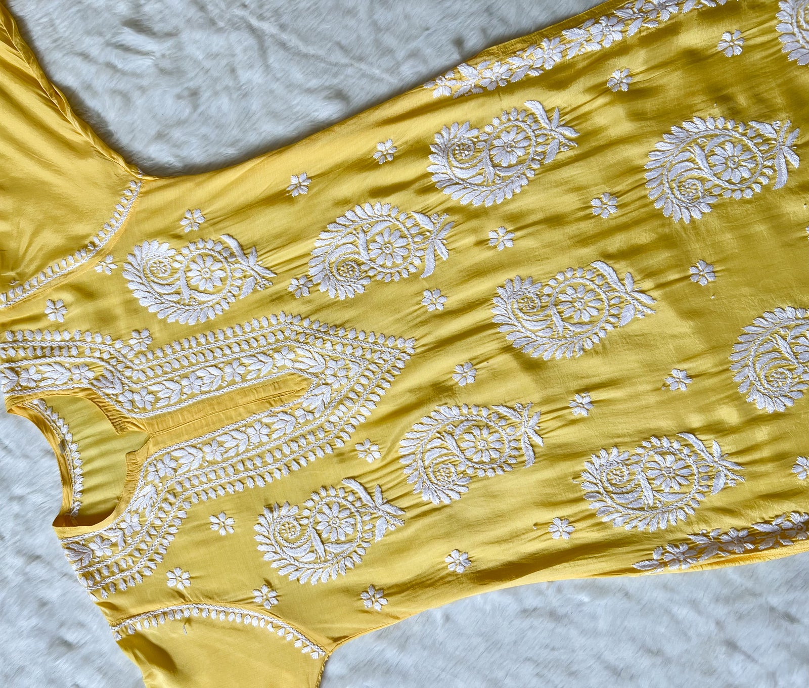 Siya Yellow Muslin Long Kurta with Heavy Chikankari