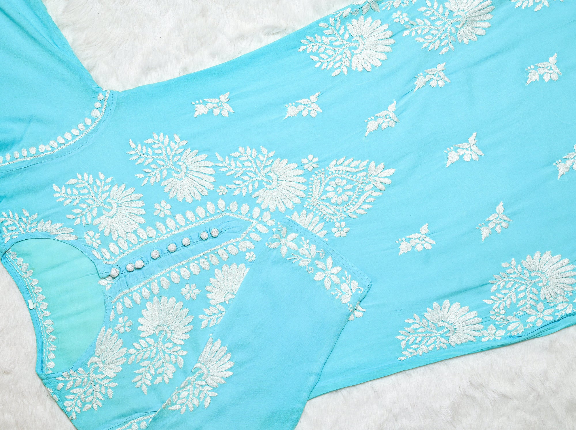 Sky Blue Modal Kurta with Chikankari Handwork