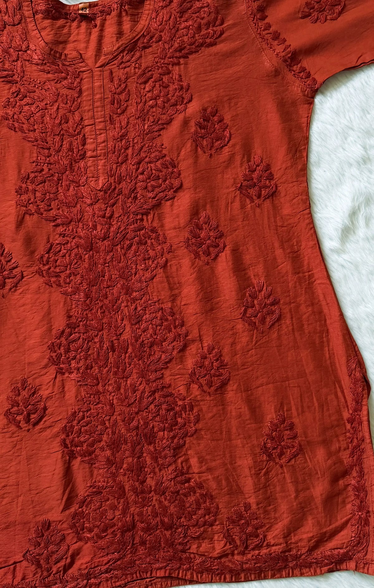 Soha Coral Chanderi Short Kurti with Chikankari Handwork