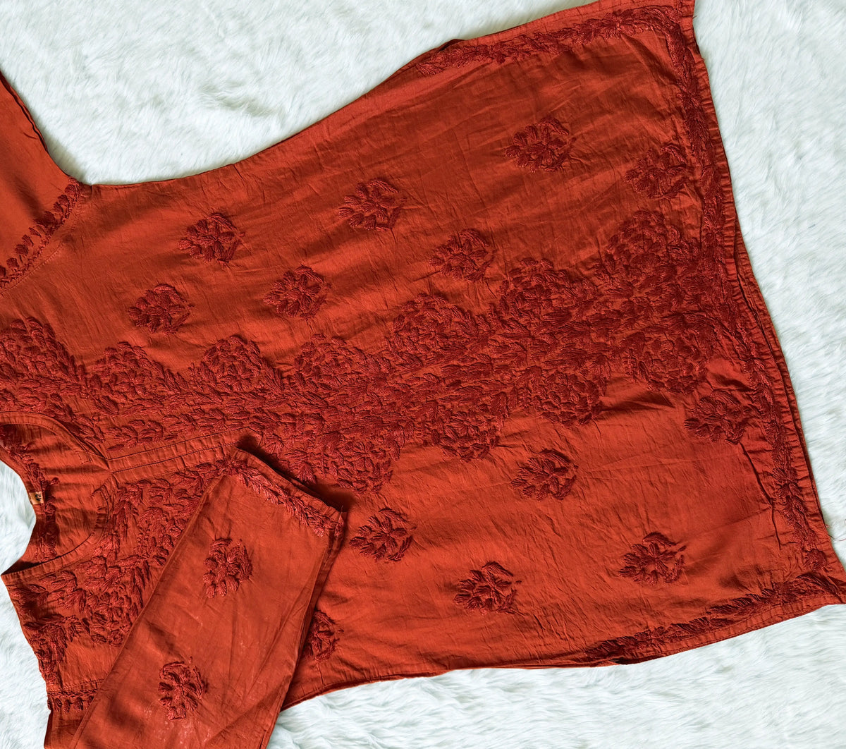 Soha Coral Chanderi Short Kurti with Chikankari Handwork
