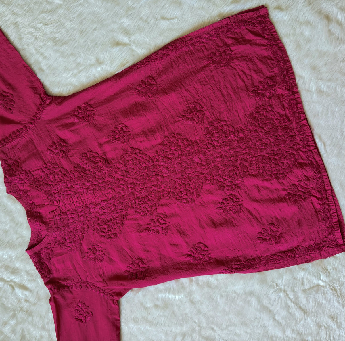 Soha Hot Pink Chanderi Short Kurti with Chikankari Handwork