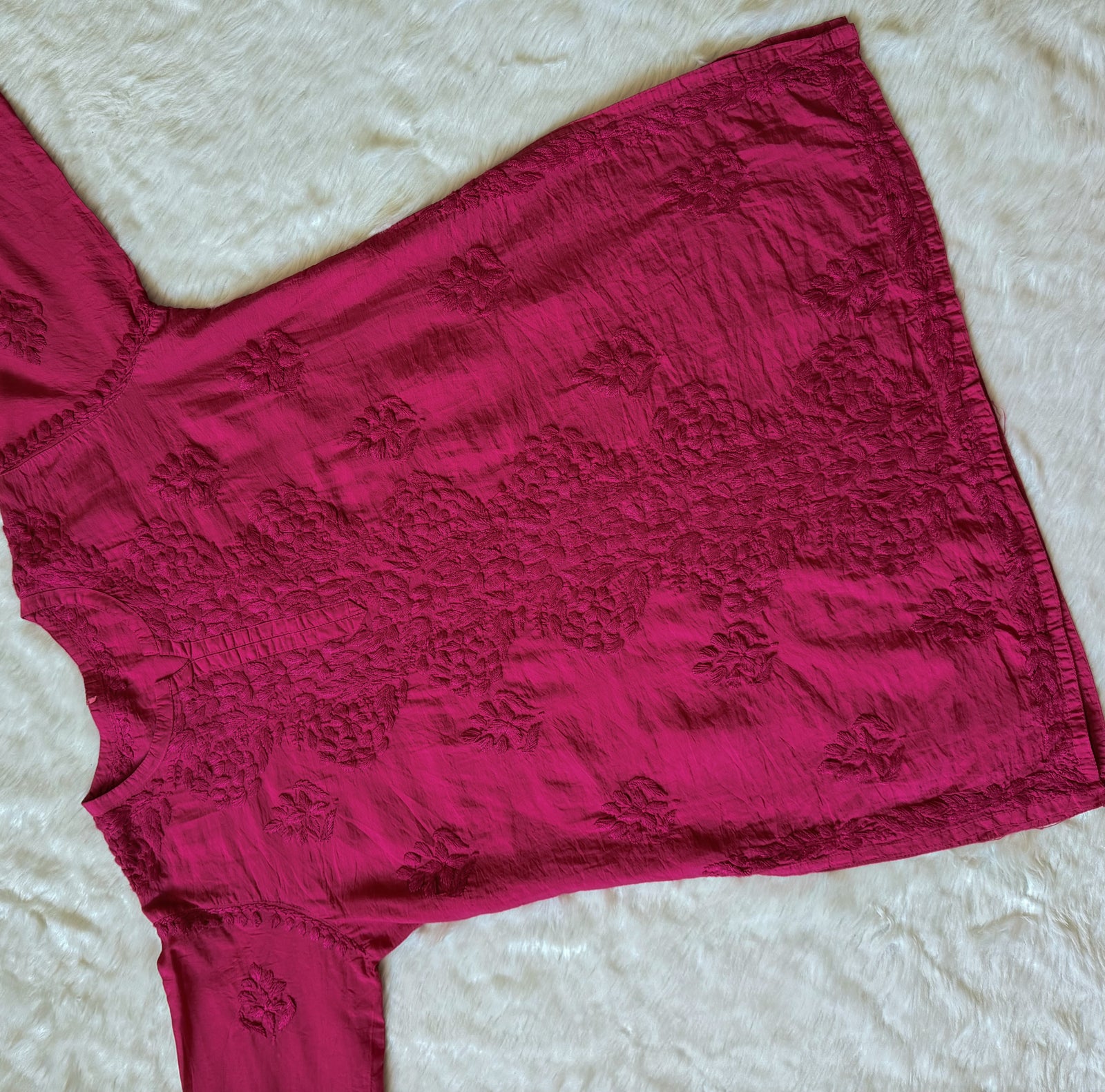 Soha Hot Pink Chanderi Short Kurti with Chikankari Handwork