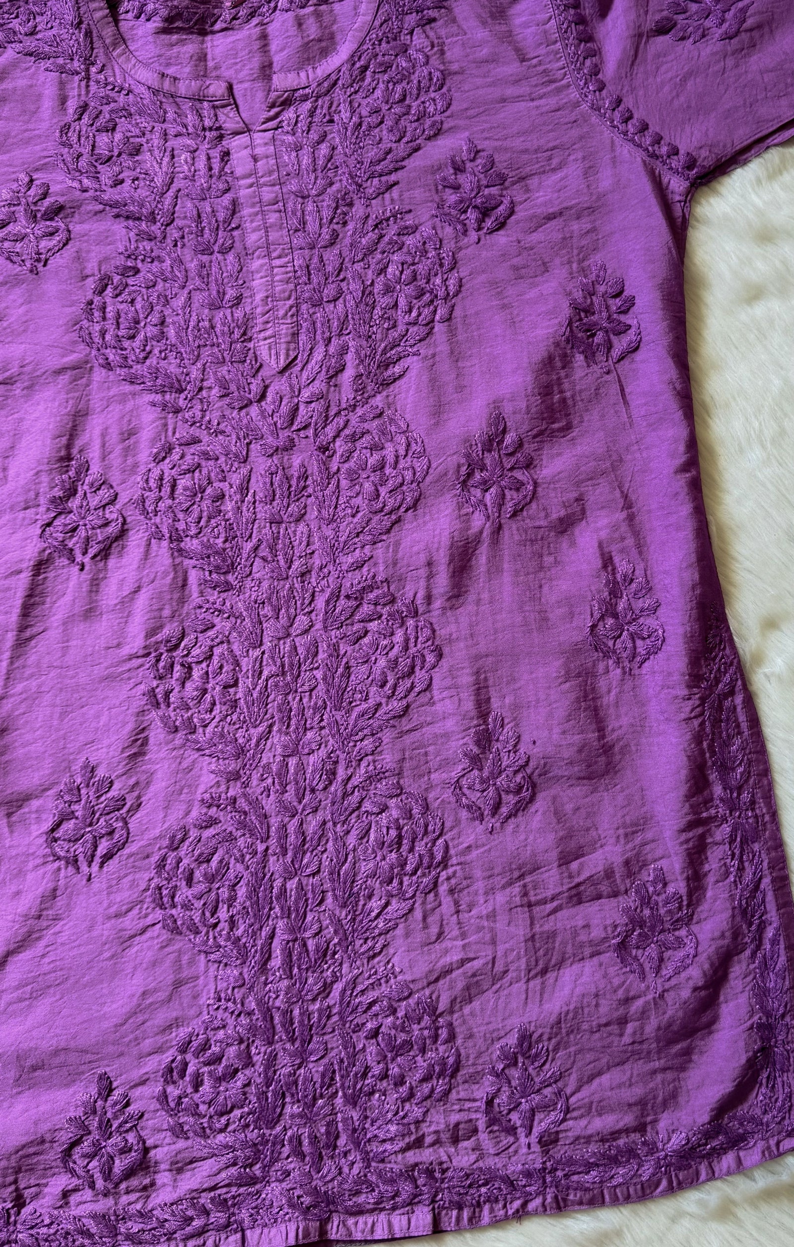 Soha Lavender Chanderi Short Kurti with Chikankari Handwork