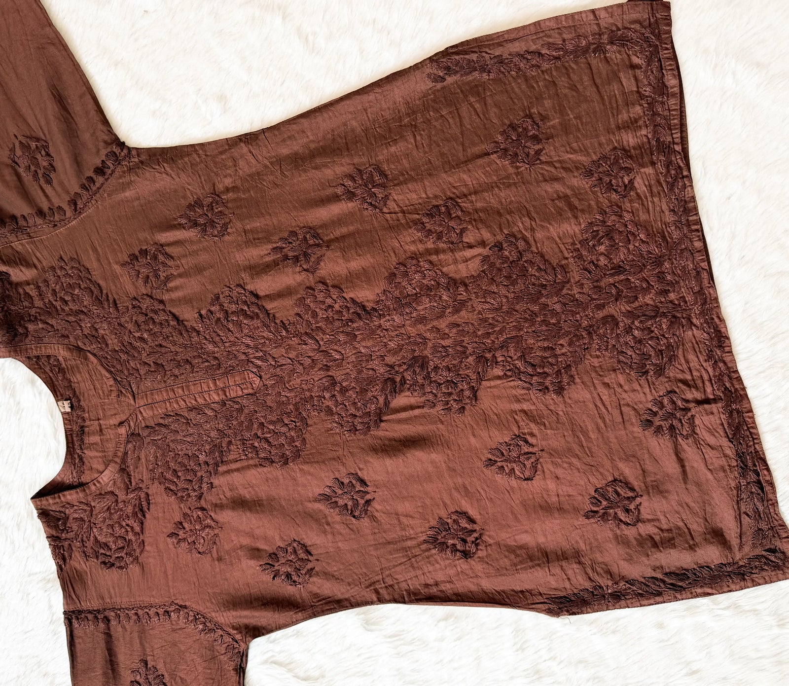 Soha Light Brown Chanderi Short Kurti with Chikankari Handwork