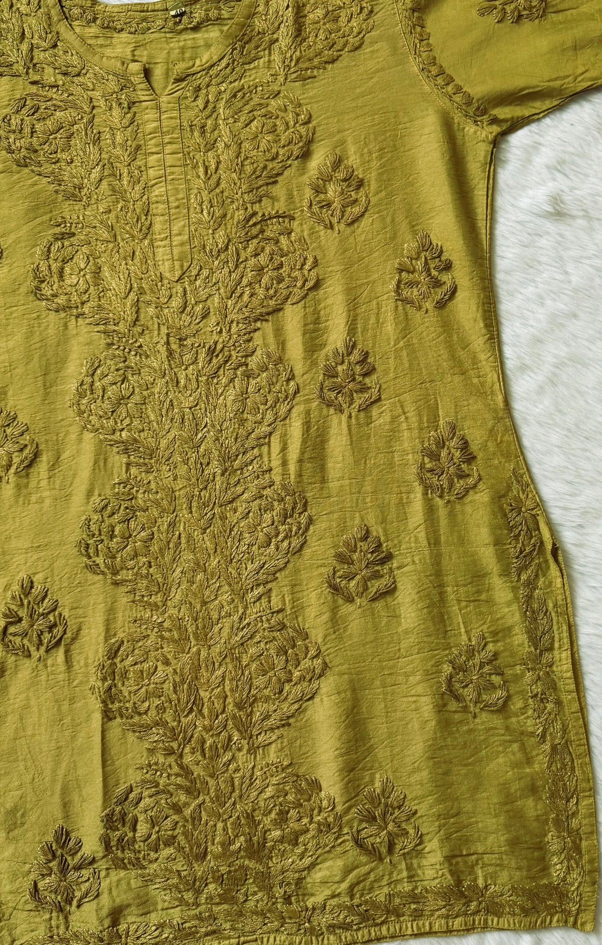 Soha Lime Chanderi Short Kurti with Chikankari Handwork