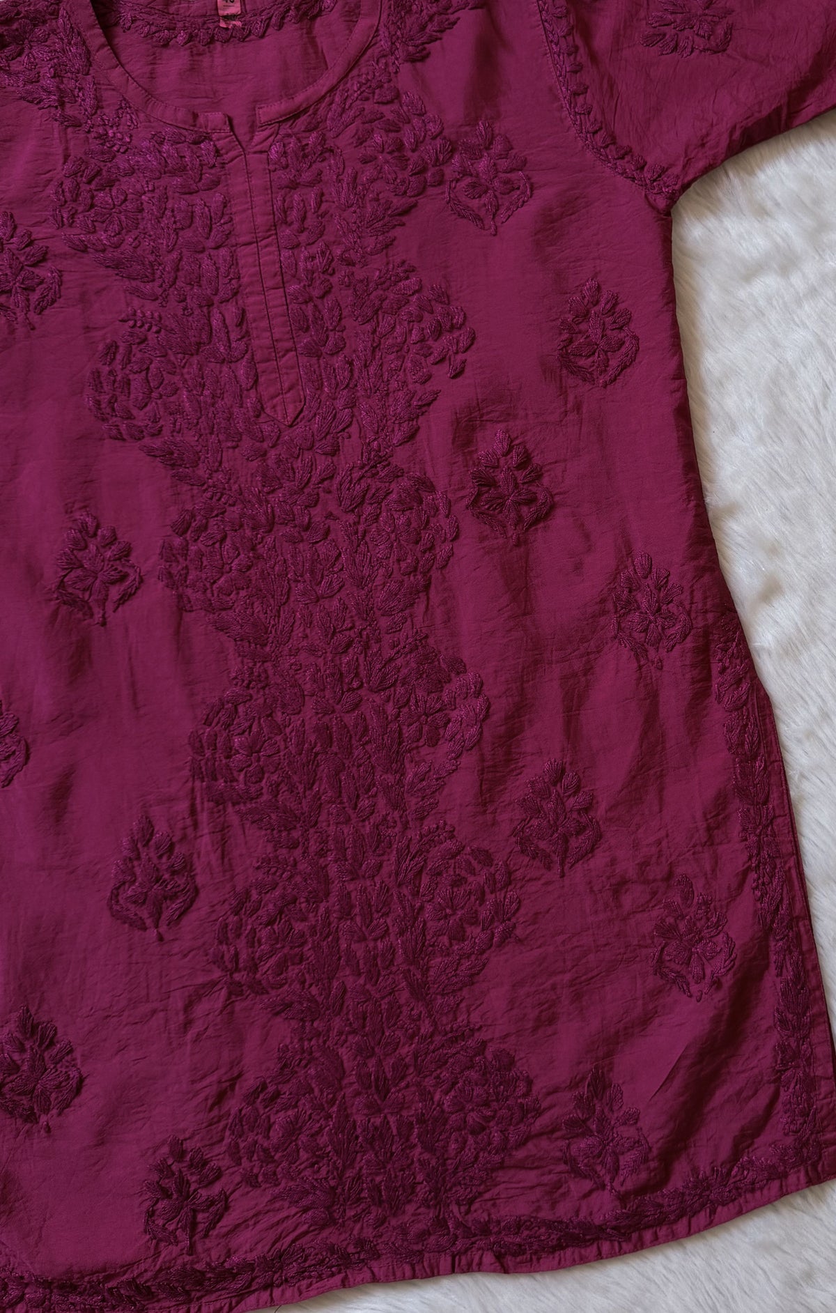 Soha Magenta Chanderi Short Kurti with Chikankari Handwork