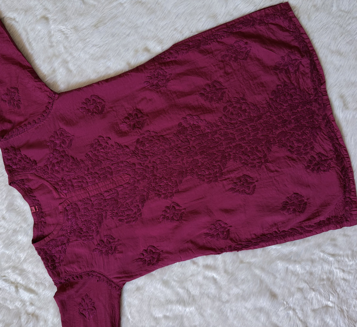Soha Magenta Chanderi Short Kurti with Chikankari Handwork