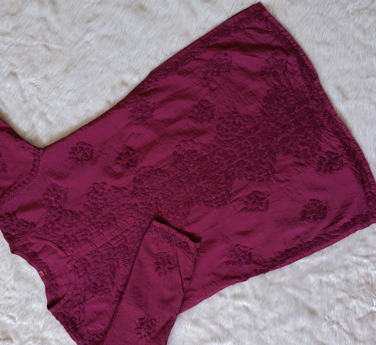 Soha Magenta Chanderi Short Kurti with Chikankari Handwork