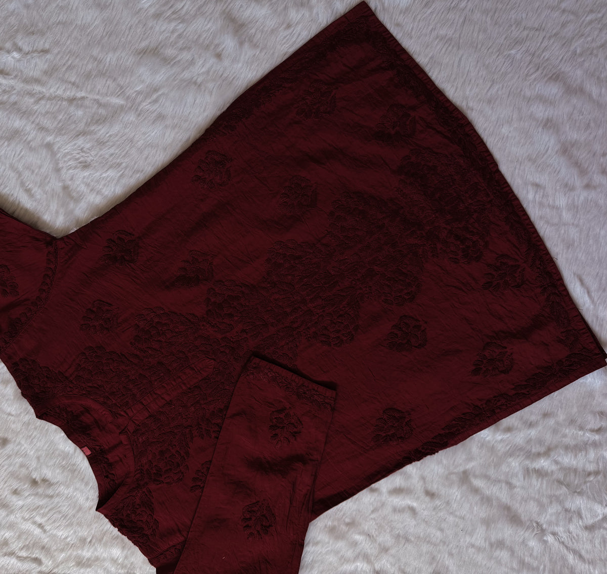 Soha Maroon Chanderi Short Kurti with Chikankari Handwork