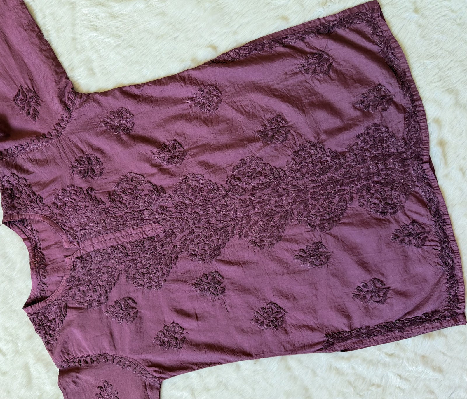 Soha Mauve Purple Chanderi Short Kurti with Chikankari Handwork