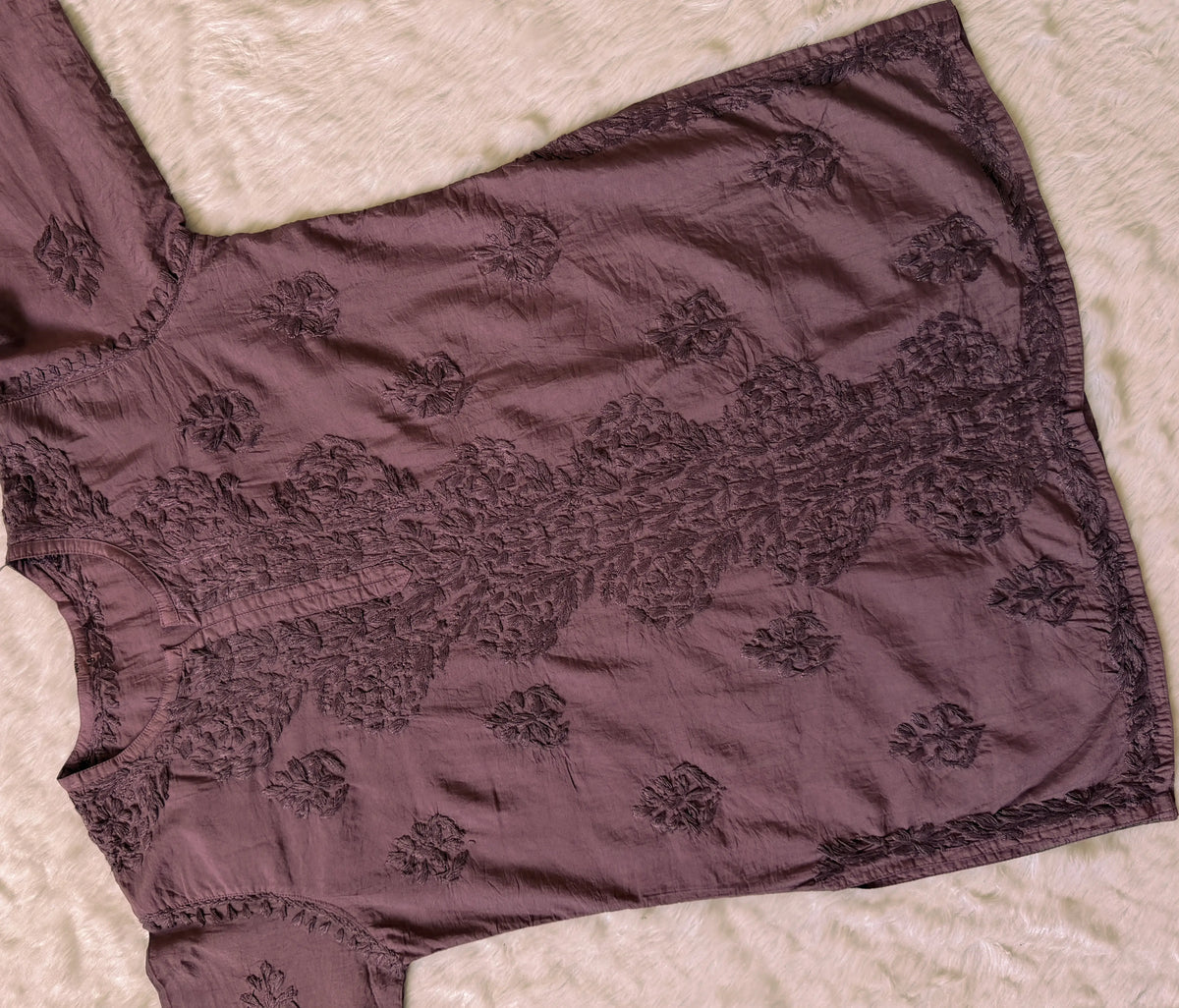 Soha Mauve Purple Chanderi Short Kurti with Chikankari Handwork
