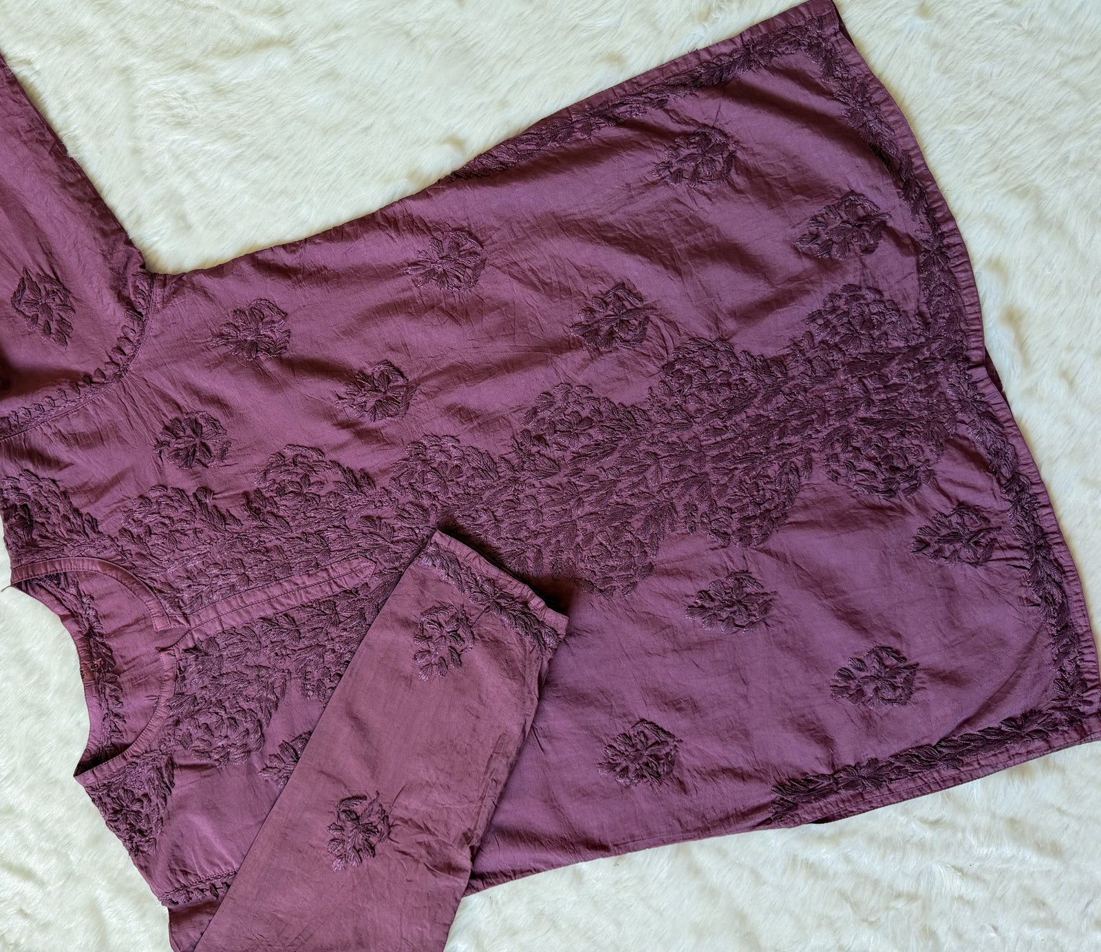 Soha Mauve Purple Chanderi Short Kurti with Chikankari Handwork
