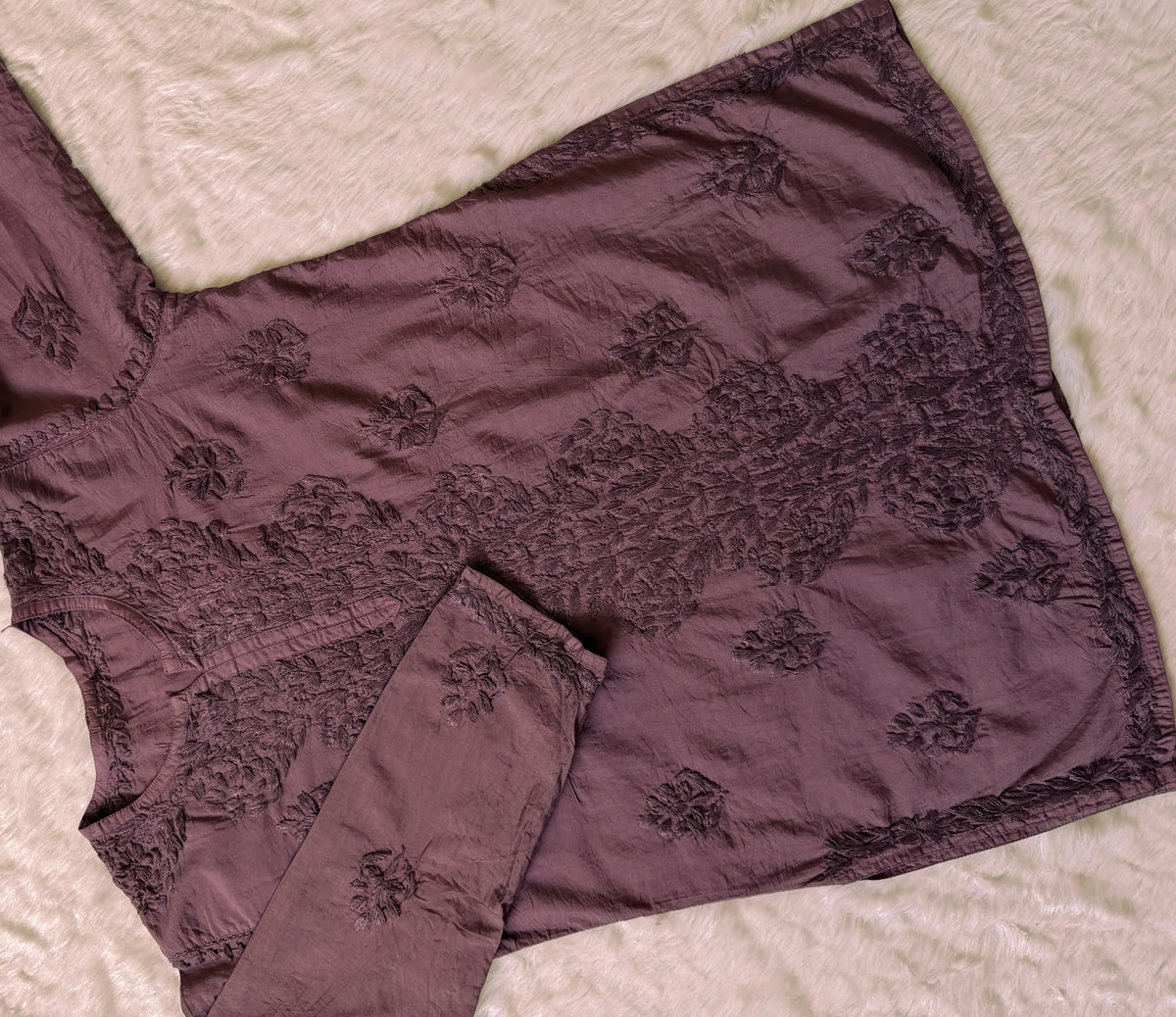 Soha Mauve Purple Chanderi Short Kurti with Chikankari Handwork