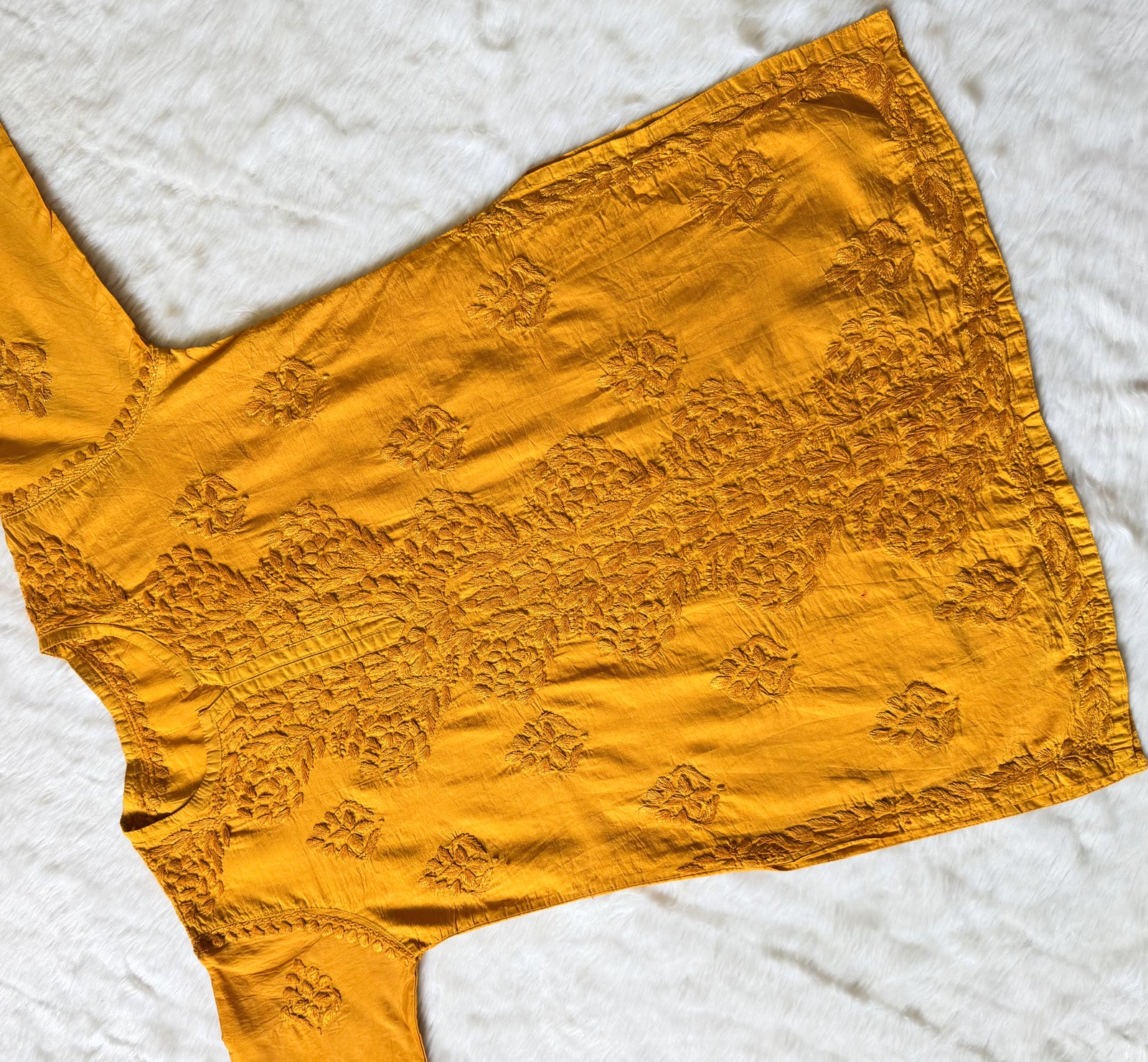 Soha Mustard Chanderi Short Kurti with Chikankari Handwork