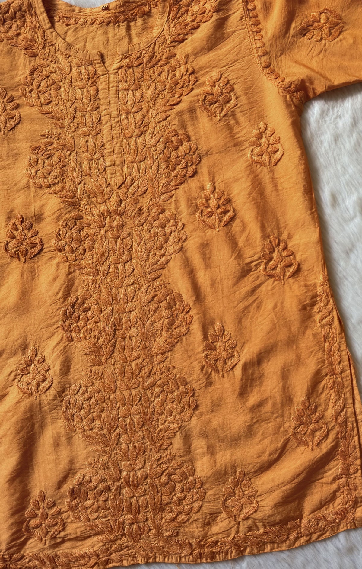 Soha Peach Chanderi Short Kurti with Chikankari Handwork