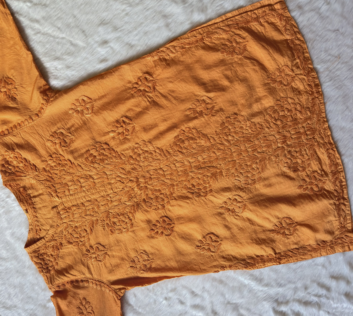 Soha Peach Chanderi Short Kurti with Chikankari Handwork