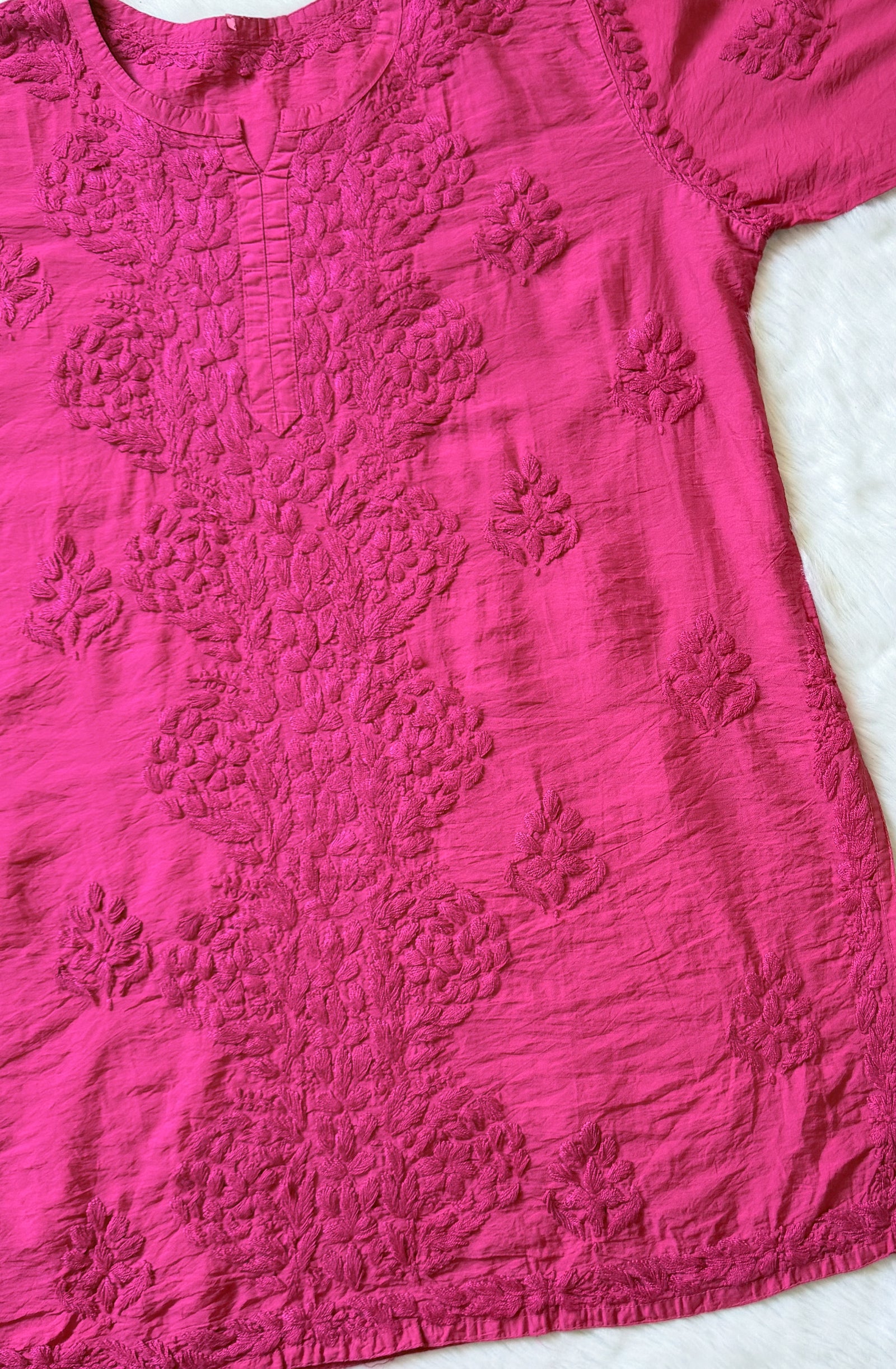 Soha Pink Chanderi Short Kurti with Chikankari Handwork