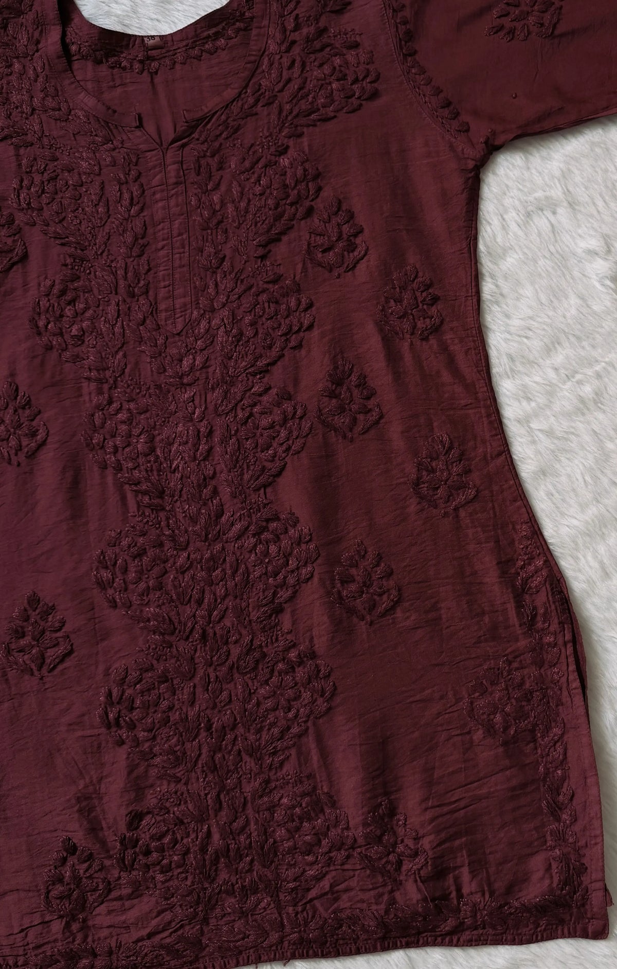 Soha Plum Chanderi Short Kurti with Chikankari Handwork
