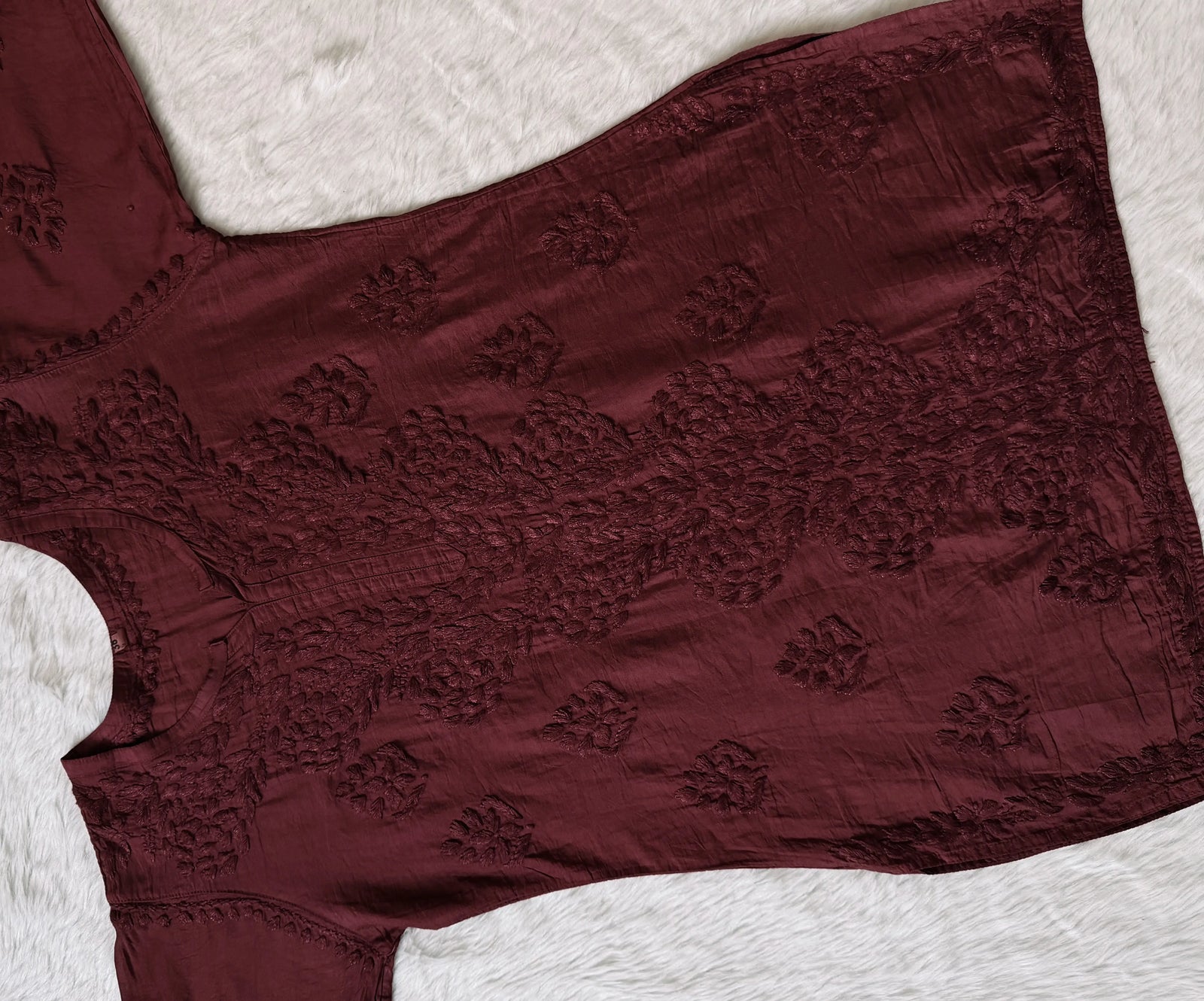 Soha Plum Chanderi Short Kurti with Chikankari Handwork