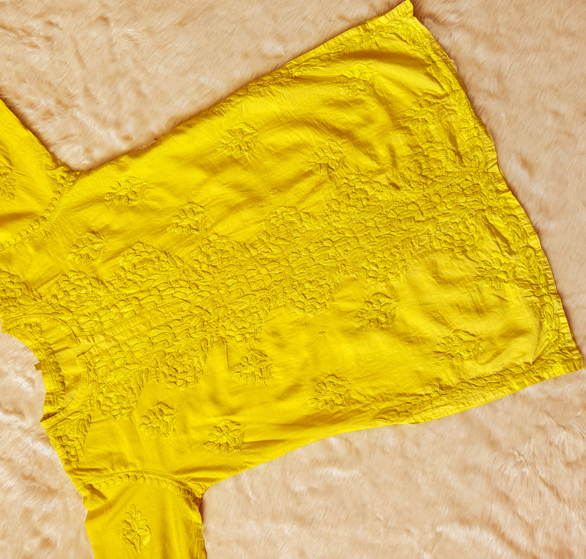 Soha Yellow Chanderi Short Kurti with Chikankari Handwork