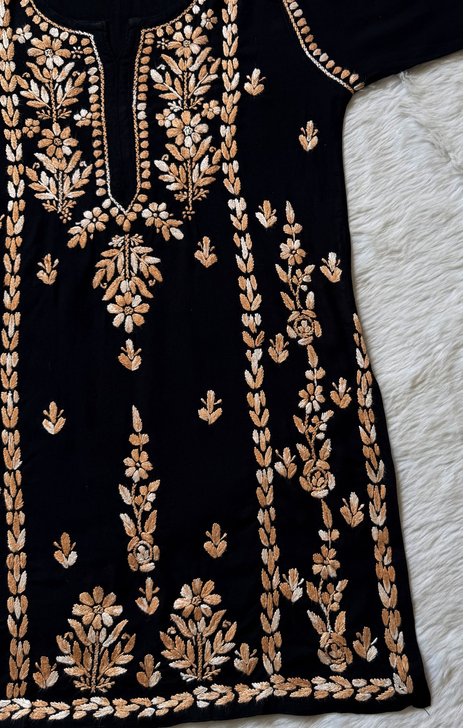 Tara Black & Beige Short Rayon Chikankari Kurti