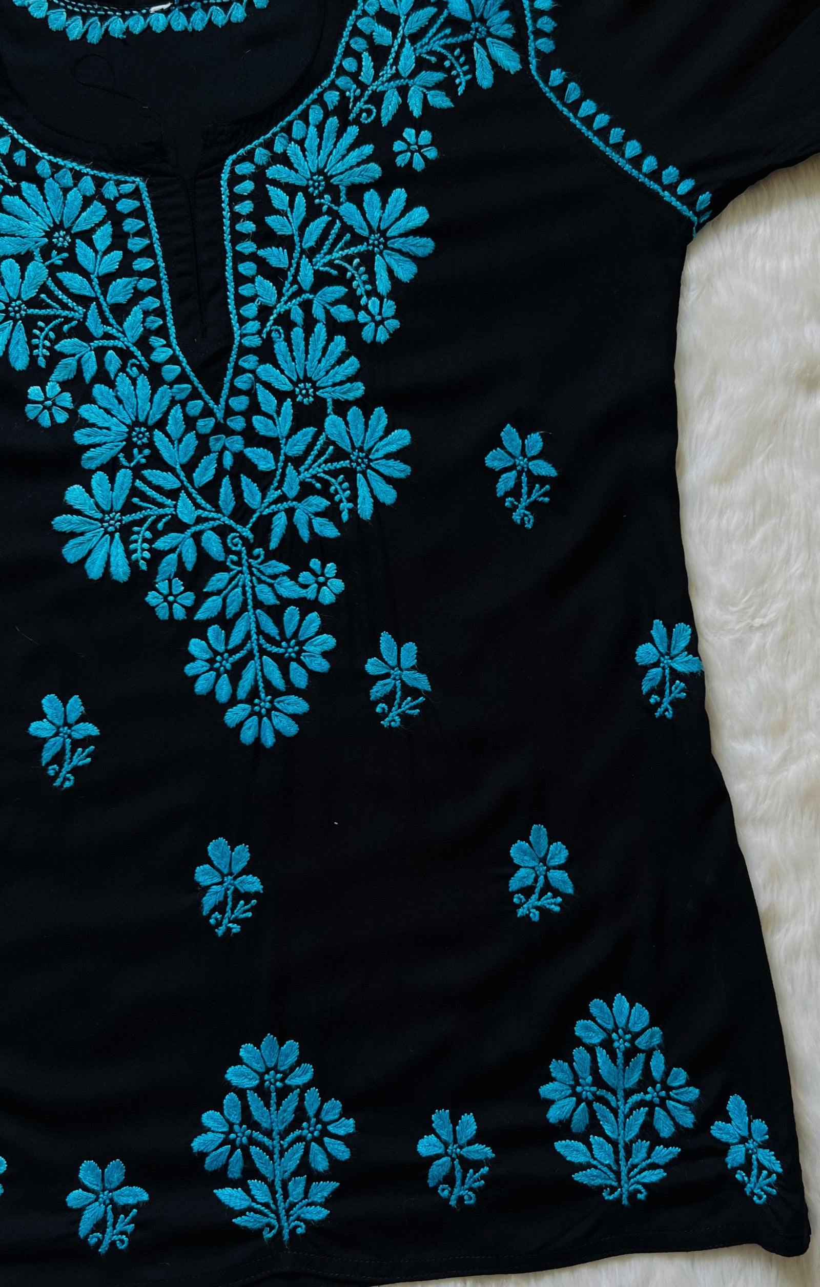 Tara Black & Blue Short Rayon Chikankari Kurta