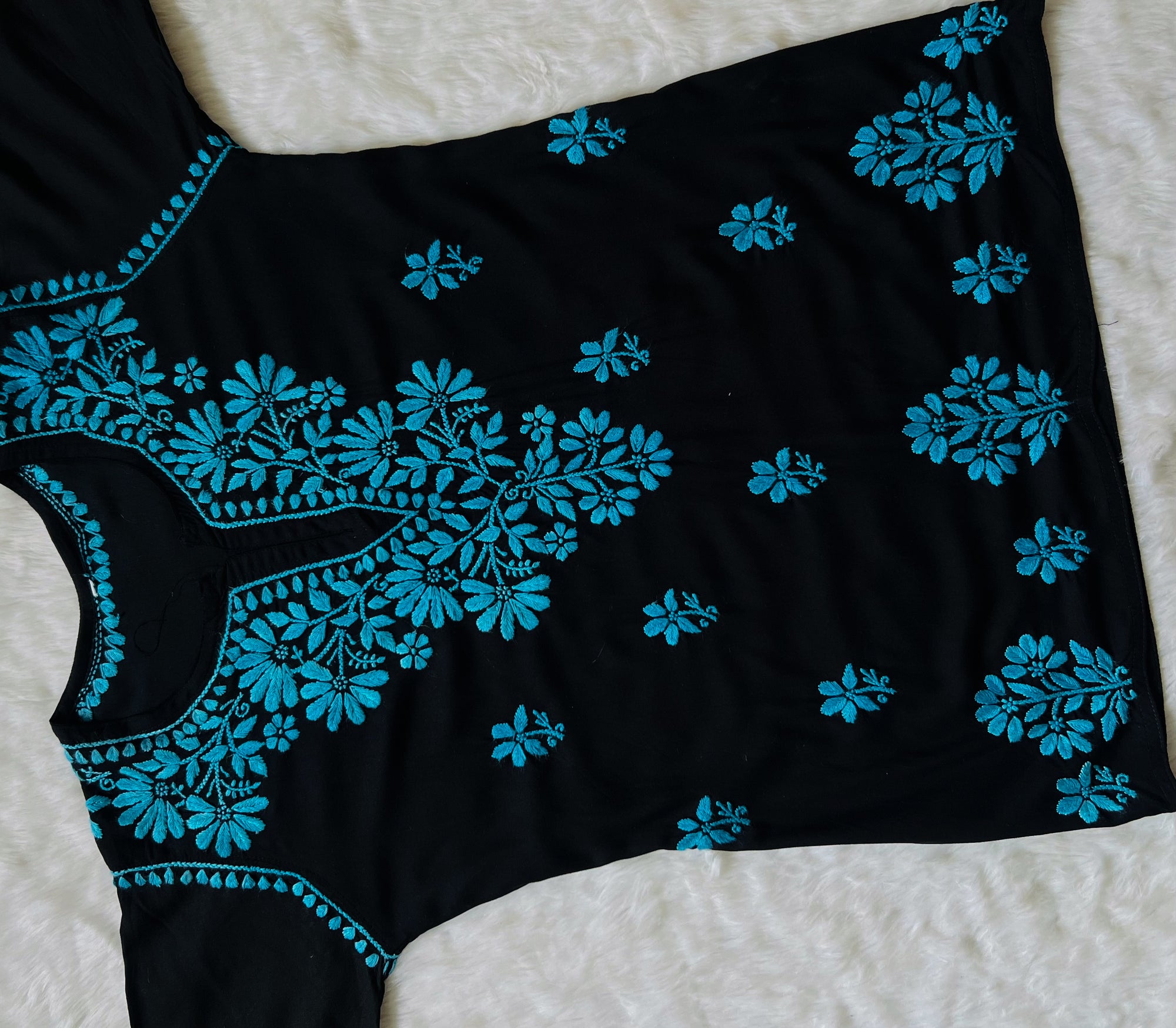 Tara Black & Blue Short Rayon Chikankari Kurta