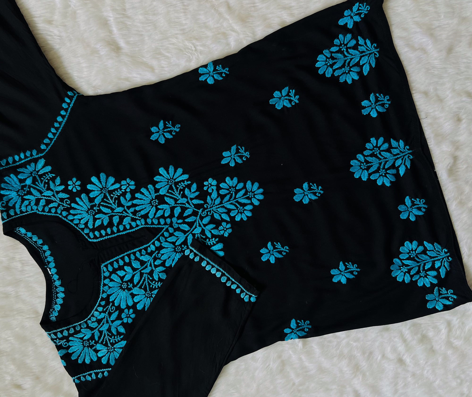 Tara Black & Blue Short Rayon Chikankari Kurta