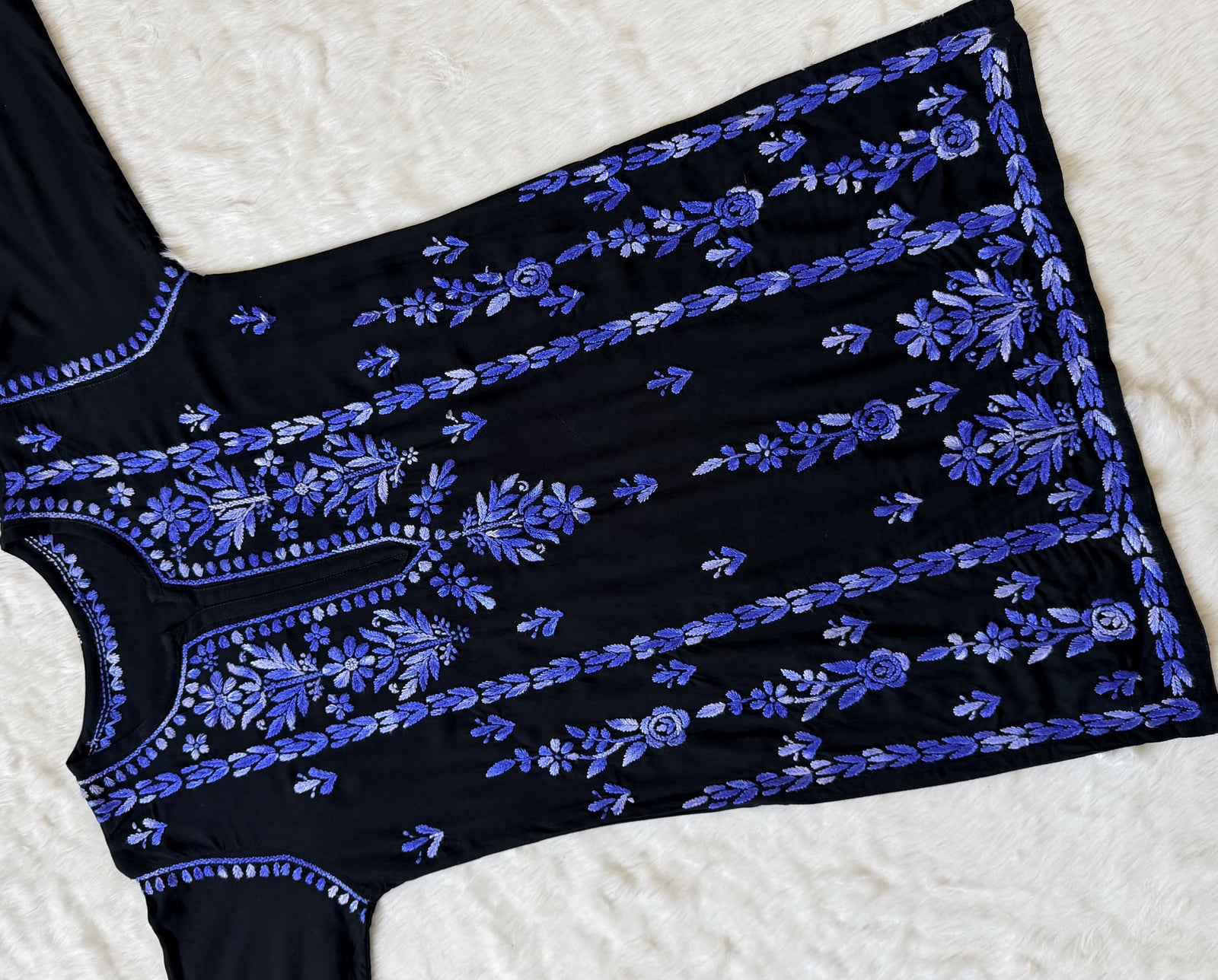 Tara Black & Blue Short Rayon Chikankari Kurti