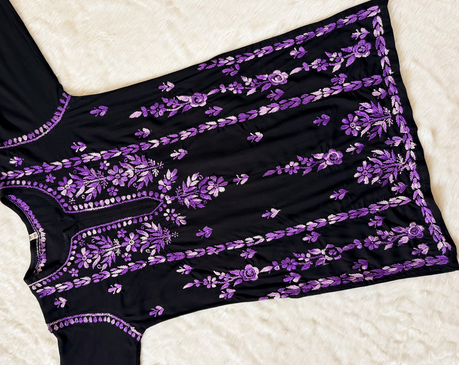 Tara Black & Purple Short Rayon Chikankari Kurti