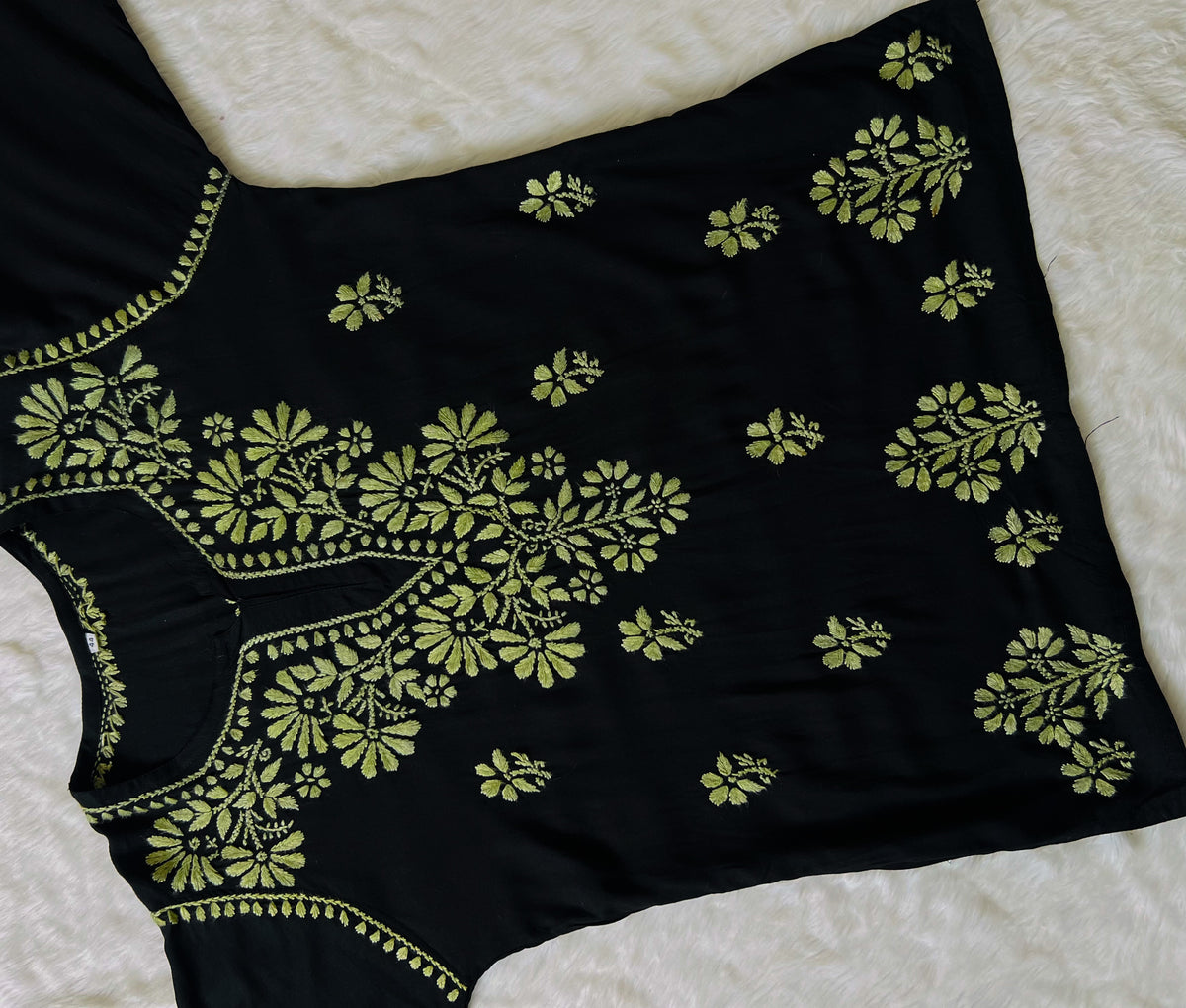 Tara Black & Sage Green Short Rayon Chikankari Kurta