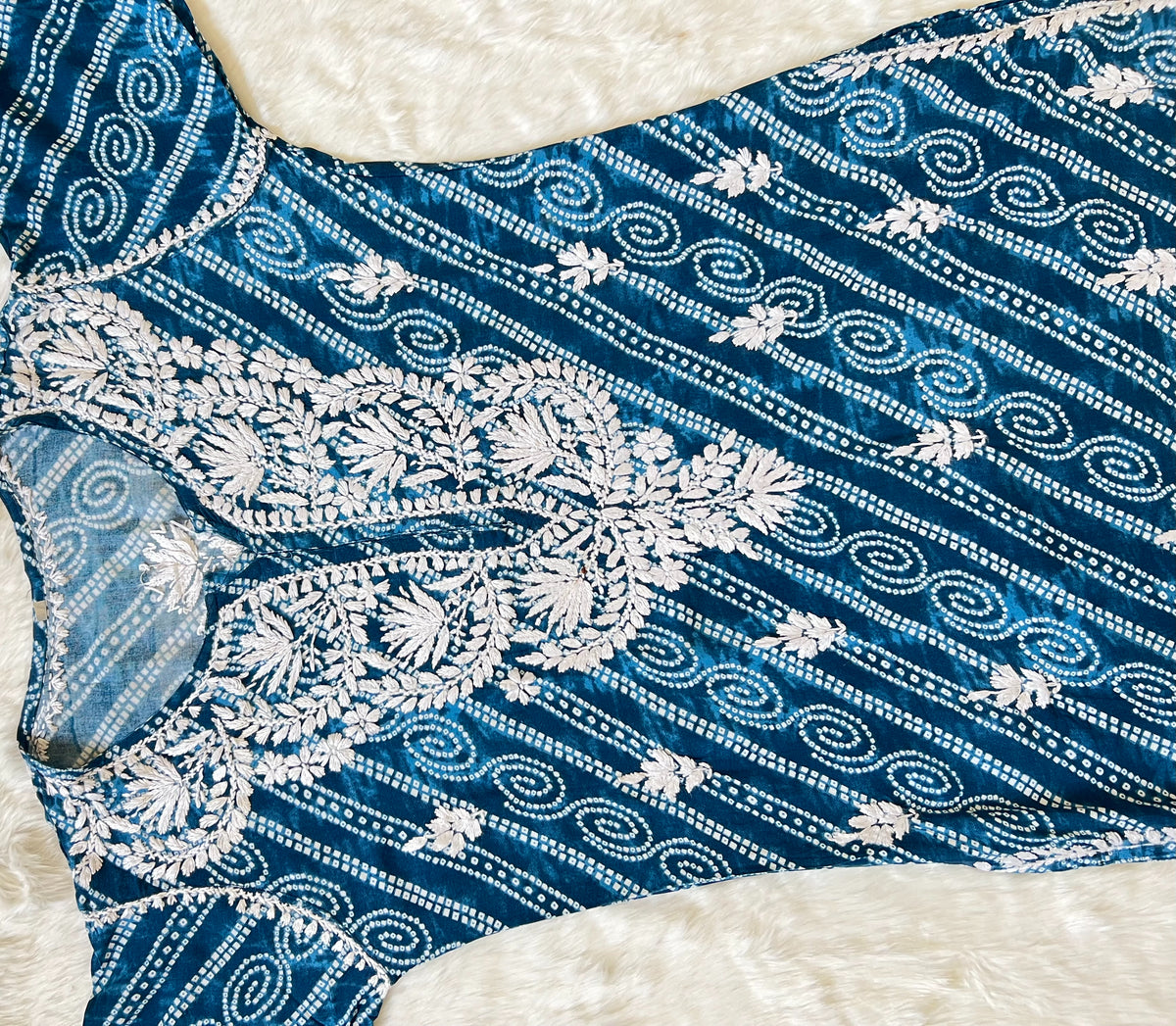 Teal Blue Long Printed Rayon Kurta