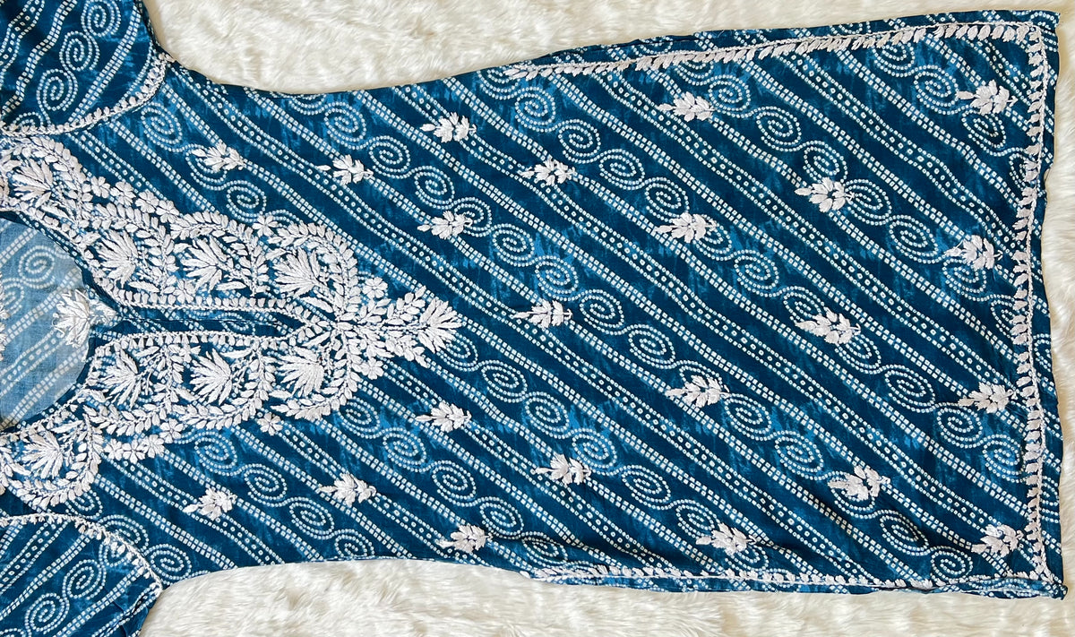 Teal Blue Long Printed Rayon Kurta