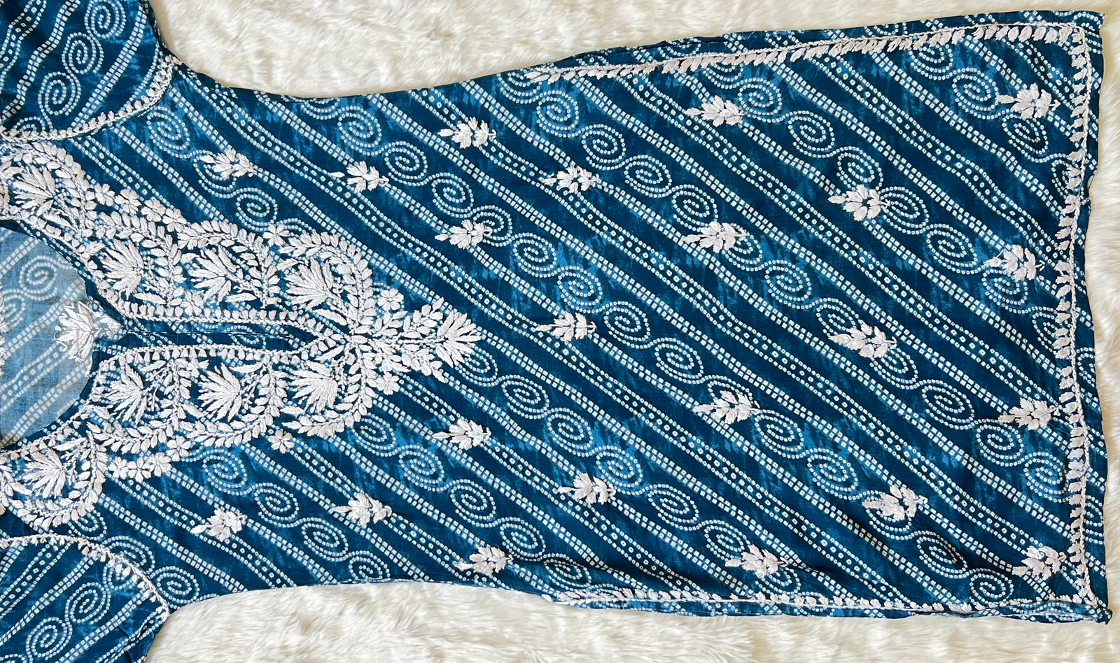 Teal Blue Long Printed Rayon Kurta