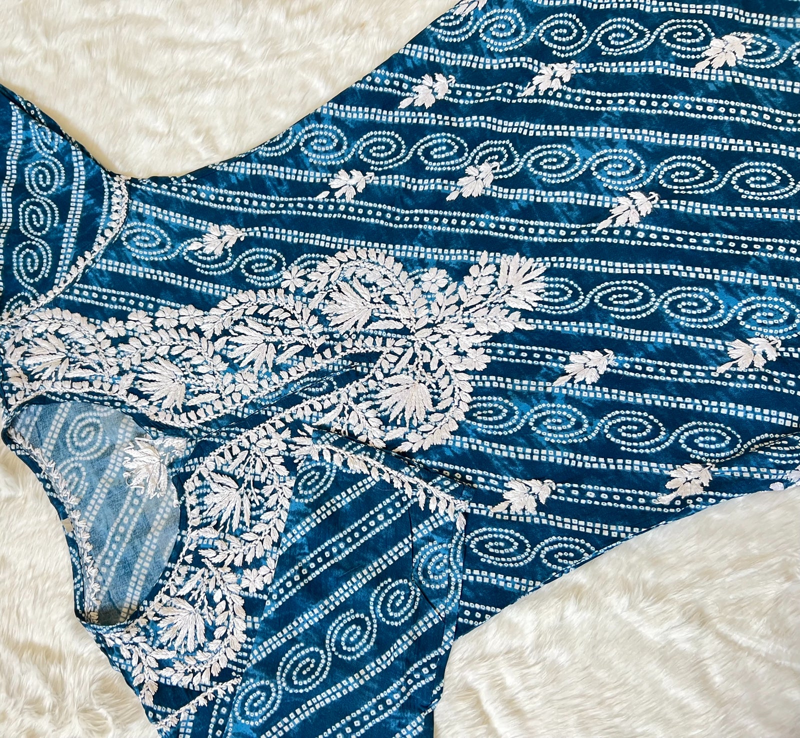 Teal Blue Long Printed Rayon Kurta