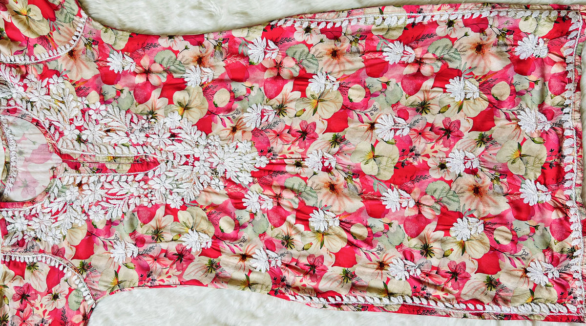 Tina Red Printed Rayon Kurta with White Chikankari