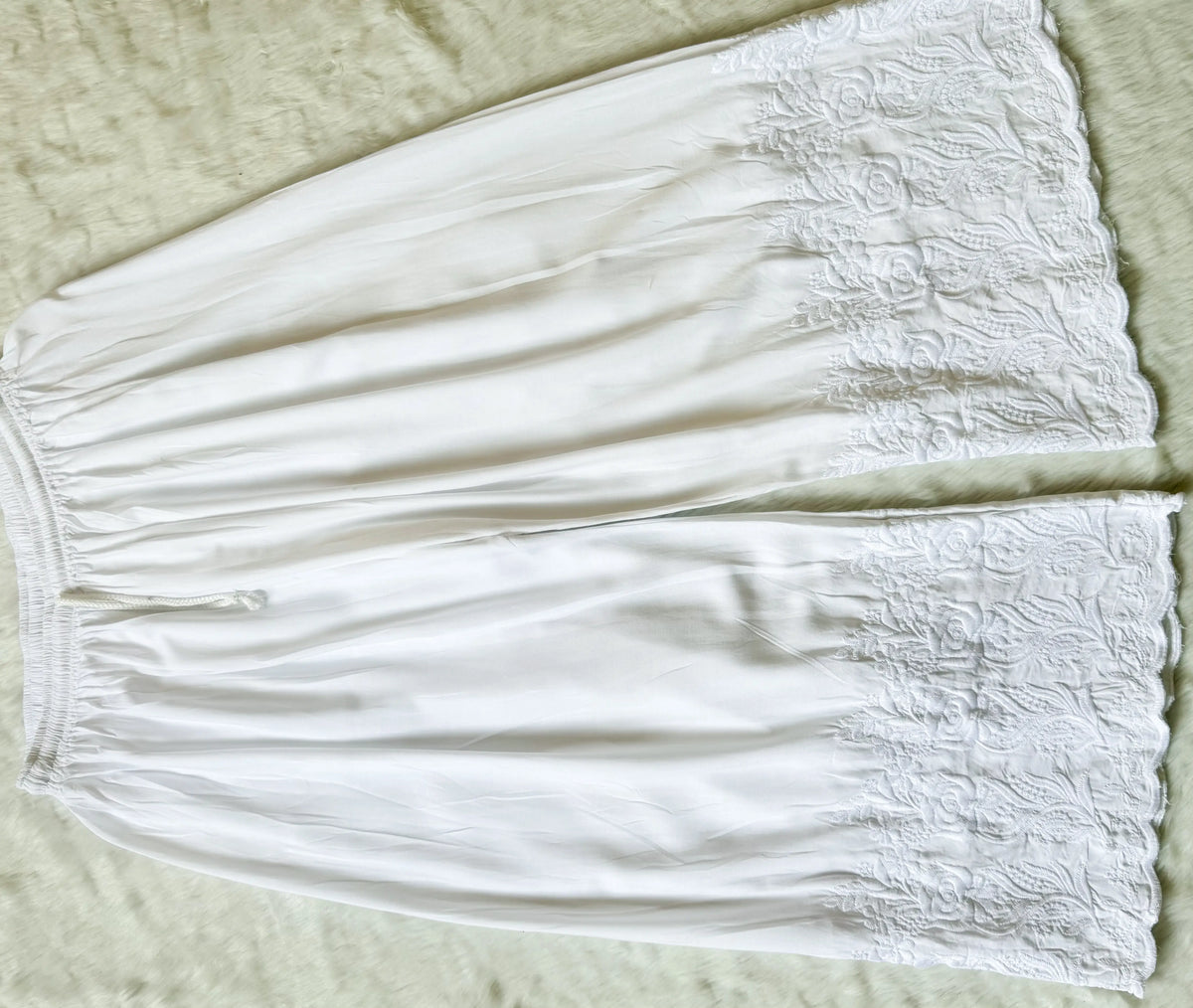 White Chikankari Roses Embrodiery Palazzo