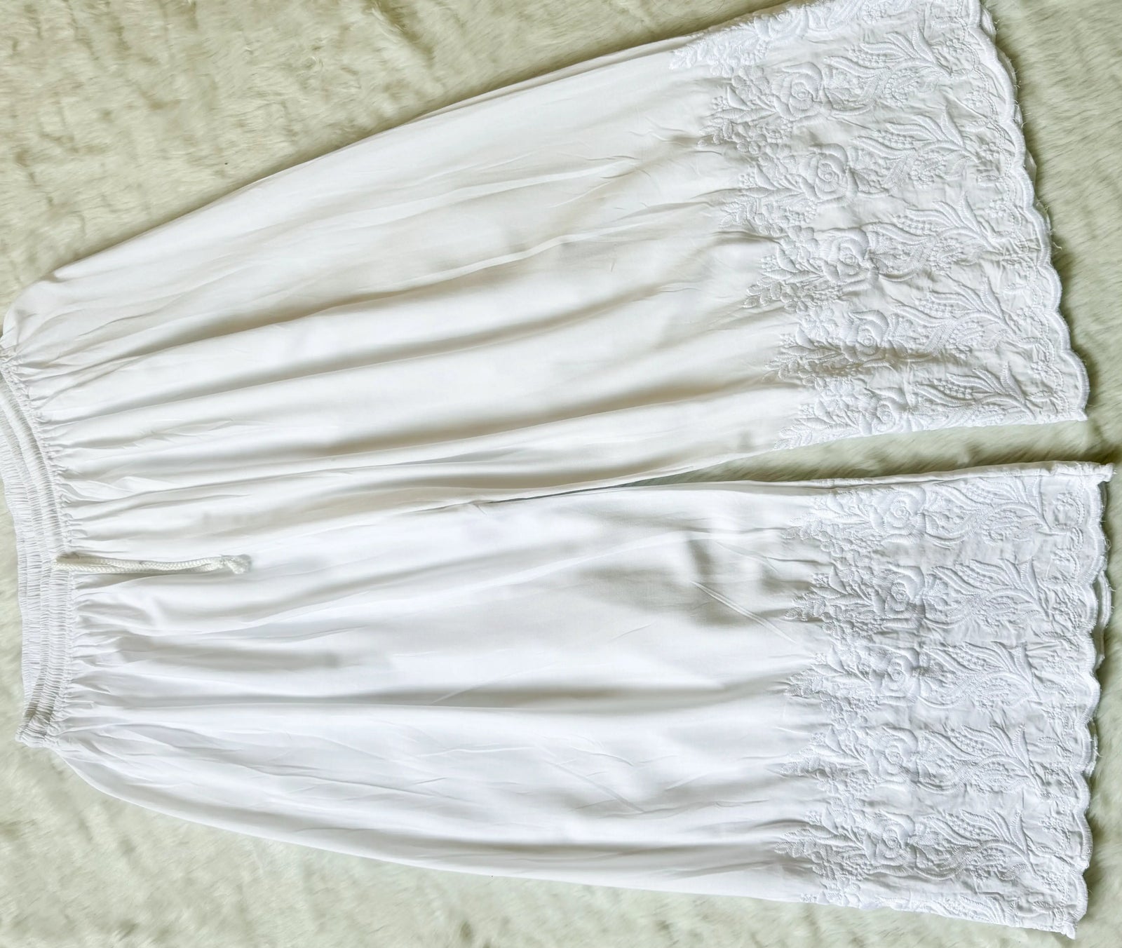 White Chikankari Roses Embrodiery Palazzo